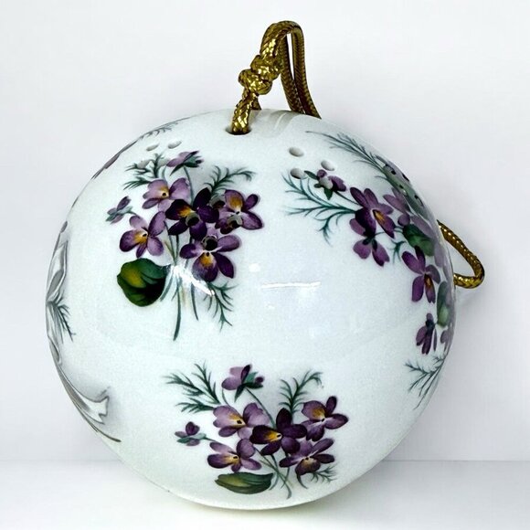Royal Windsor Fine Bone China Hanging Potpourri Ball Ornament - 3.5” - Violets - Picture 2 of 7
